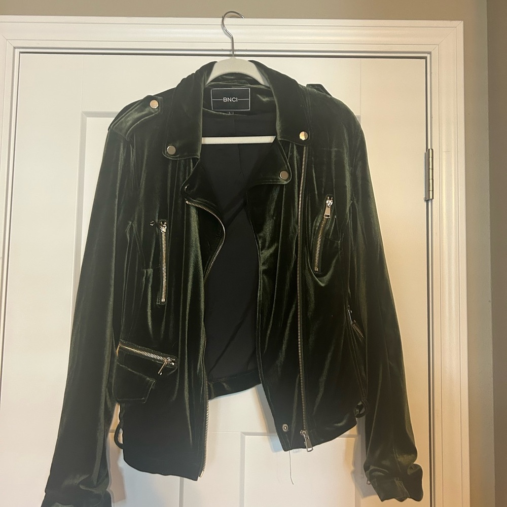 Green Velvet Moto Jacket